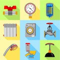 Plumbing service icons set, flat style Royalty Free Stock Photo