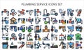 Plumbing service lineal multi color icons pack