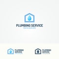 Plumbing service logo with house and water drop Royalty Free Stock Photo