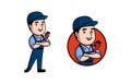 Plumbing service and maintenance logo design concept. Plumber Characters holding wrench. Royalty Free Stock Photo