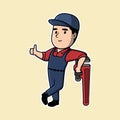 Plumbing service and maintenance logo. Plumber Characters standing with wrench. Retro cartoon Vector illustrations