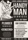 Plumbing service monochrome vertical poster