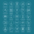 Plumbing service vector flat line icons. House bathroom equipment, faucet, toilet, pipeline, washing machine, dishwasher Royalty Free Stock Photo