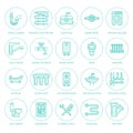 Plumbing service vector flat line icons. House bathroom equipment, faucet, toilet, pipeline, washing machine, dishwasher Royalty Free Stock Photo