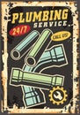 Plumbing service vintage sign with creative typography and water pipes