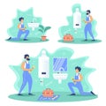 Plumbing Service Works Flat Vector Concepts Set