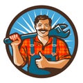 Plumbing services. plumber holding wrench. vector illustration Royalty Free Stock Photo