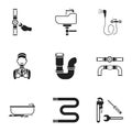 Plumbing set icons in black style. Big collection of plumbing vector symbol stock illustration