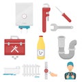 Plumbing set icons in cartoon style. Big collection of plumbing vector symbol stock illustration