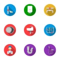 Plumbing set icons in flat style. Big collection of plumbing vector symbol stock illustration