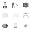 Plumbing set icons in monochrome style. Big collection of plumbing vector symbol stock illustration