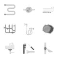 Plumbing set icons in monochrome style. Big collection of plumbing vector symbol stock illustration