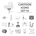 Plumbing set icons in monochrome style. Big collection of plumbing vector symbol stock illustration