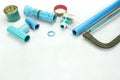 Plumbing tool pipes and equipment on background Royalty Free Stock Photo