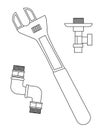 Plumbing tool set vector line icon
