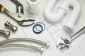 Plumbing tools and fittings Royalty Free Stock Photo