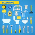 Plumbing Tools Set and Bathroom Elements Royalty Free Stock Photo