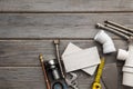 Plumbing tools and tiles. Home improvement background Royalty Free Stock Photo