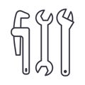 Plumbing tools vector line icon, sign, illustration on background, editable strokes