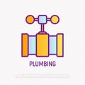 Plumbing: valve on pipe thin line icon