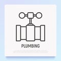 Plumbing: valve on pipe thin line icon. Modern vector illustration