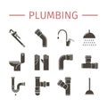 Plumbing, water pipes icon set.