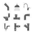Plumbing, water pipes, line icon set. Vector