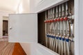 Plumbing white plastic pipes, fittings and ball valves are installed in apartment during constraction