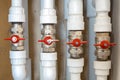 Plumbing white plastic pipes, fittings and ball valves