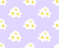 Plumeria, Frangipani Seamless on Purple Background. Vector Illustration.