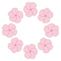 A Plumeria Frangipani wreath isolated on a white background in a clean hand-drawn spring floral concept, illustration