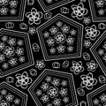 Plumeria Lace-Flowers in Bloom seamless repeat pattern Background in Black and White. Royalty Free Stock Photo