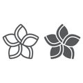 Plumeria line and glyph icon, floral and flower, frangipani sign, vector graphics, a linear pattern on a white