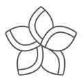 Plumeria thin line icon, floral and flower, frangipani sign, vector graphics, a linear pattern on a white background.