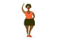 Plump curvy african american woman flat vector illustration. Plus size cartoon character wearing blouse and skirt