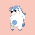 Plump cute and shy unicorn, vector illustration