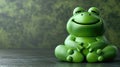 A plump 3D frog sitting contently with a cheeky grin on a misty surface. Royalty Free Stock Photo