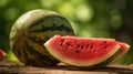 A plump and juicy watermelon slice sweet and refreshing on a hot day created with Generative AI