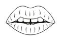 Plump lips. Sketch. The seductive mouth is slightly open. Vector illustration. Coloring book for children. Valentines Day.