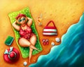 Plump woman on the beach Royalty Free Stock Photo