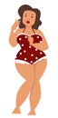 Plump woman plus size model in swimsuit isolated female character