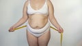 Plump woman taking body measurements, overweight lady, dieting and motivation Royalty Free Stock Photo