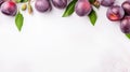 Eye-catching Purple Plums On White Marble Surface