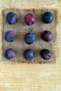 Ripe plums on a napkin.