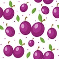 Plums seamless pattern. Plum endless background, texture. Fruits backdrop. Vector illustration. Royalty Free Stock Photo