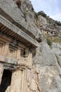 Plundered ancient lycian tombs of Myra near Demre, Turkey close up view Royalty Free Stock Photo