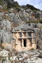 Plundered ancient lycian tombs of Myra near Demre, Turkey close up view Royalty Free Stock Photo