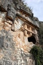 Plundered ancient lycian tombs of Myra near Demre, Turkey close up view Royalty Free Stock Photo