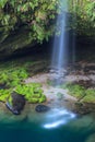 Waterfall, mossy rocks, and pool