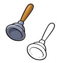 Plunger for clean toilet bowl Sanitary instrument. Vector illustration.